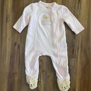 Baby girl footies with teddy bear